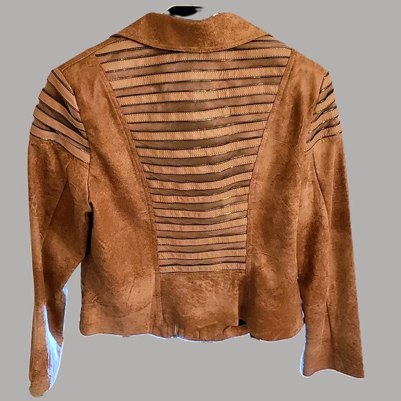 Frank Lyman Montreal | New Never Worn Chestnut Moto Jacket w/ Gold Embellishment - Picture 11 of 16